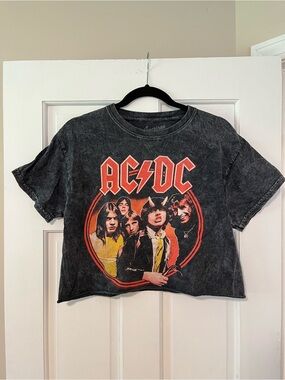 AC/DC Dark Grey Crop Short Sleeve Tee